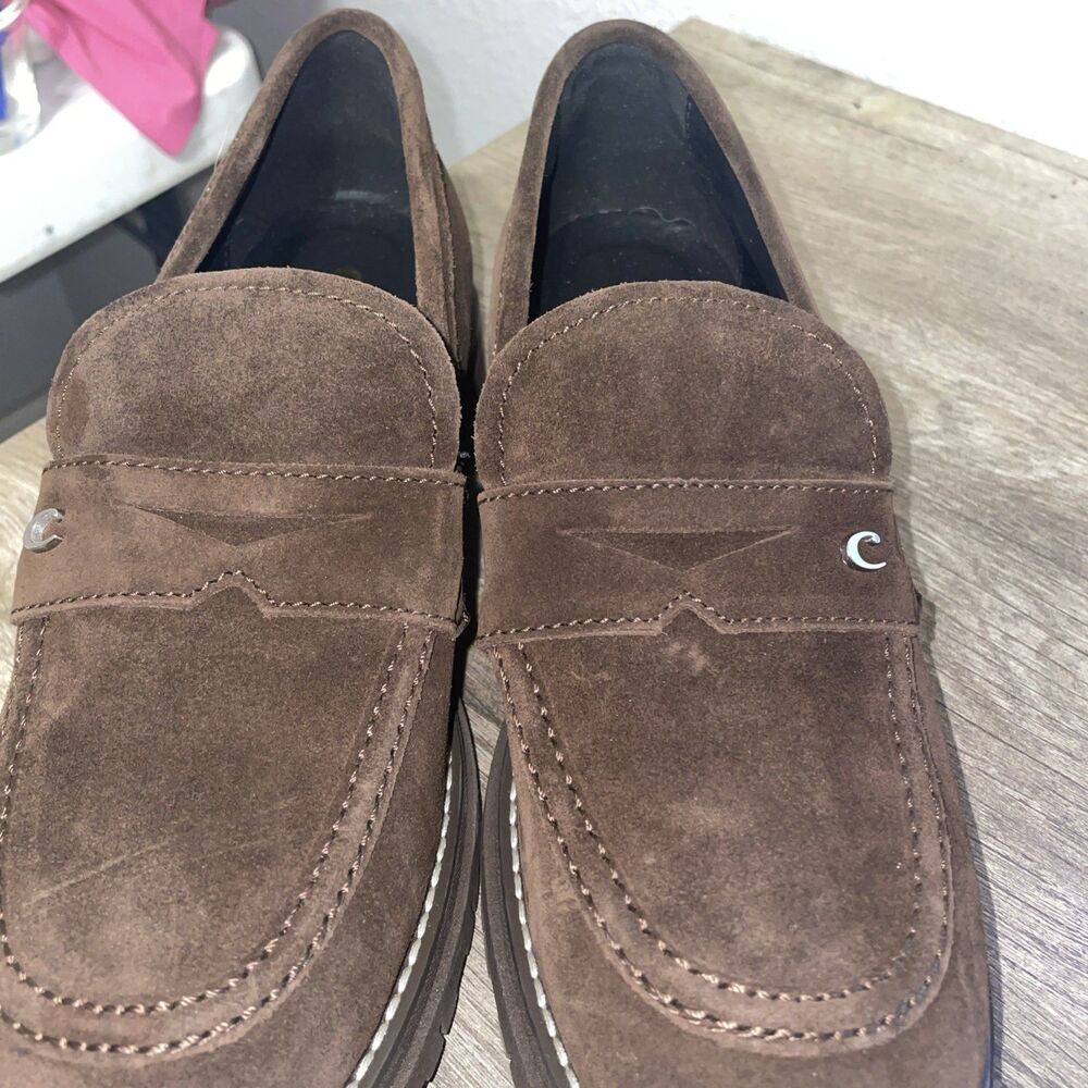 La Canadienne Suede Leather Lug Sole Platform Italy Penny Loafer Brown 10 VNC